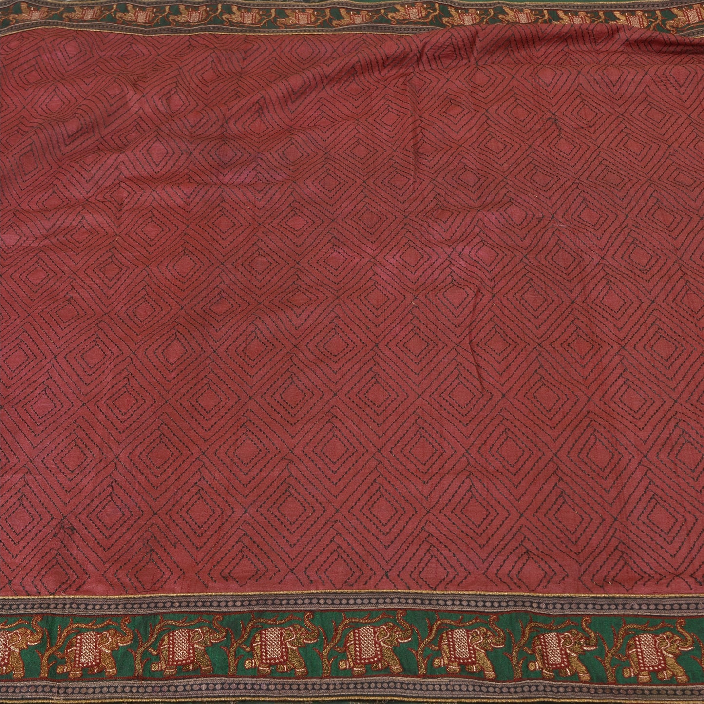 Sanskriti Vintage Dark Red Heavy Sarees Pure Silk Embroidered Animal Sari Sustainable Fabric