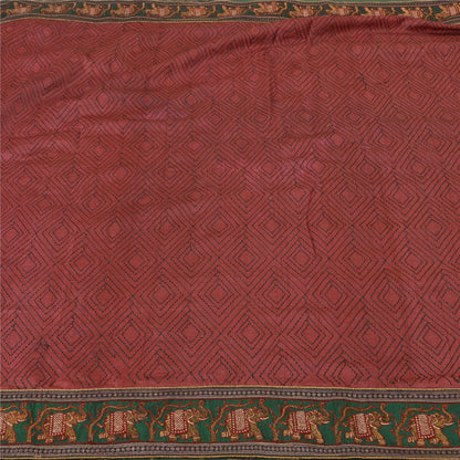 Sanskriti Vintage Dark Red Heavy Sarees Pure Silk Embroidered Animal Sari Sustainable Fabric