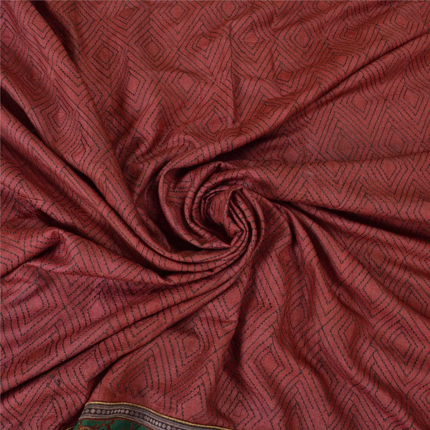 Sanskriti Vintage Dark Red Heavy Sarees Pure Silk Embroidered Animal Sari Sustainable Fabric