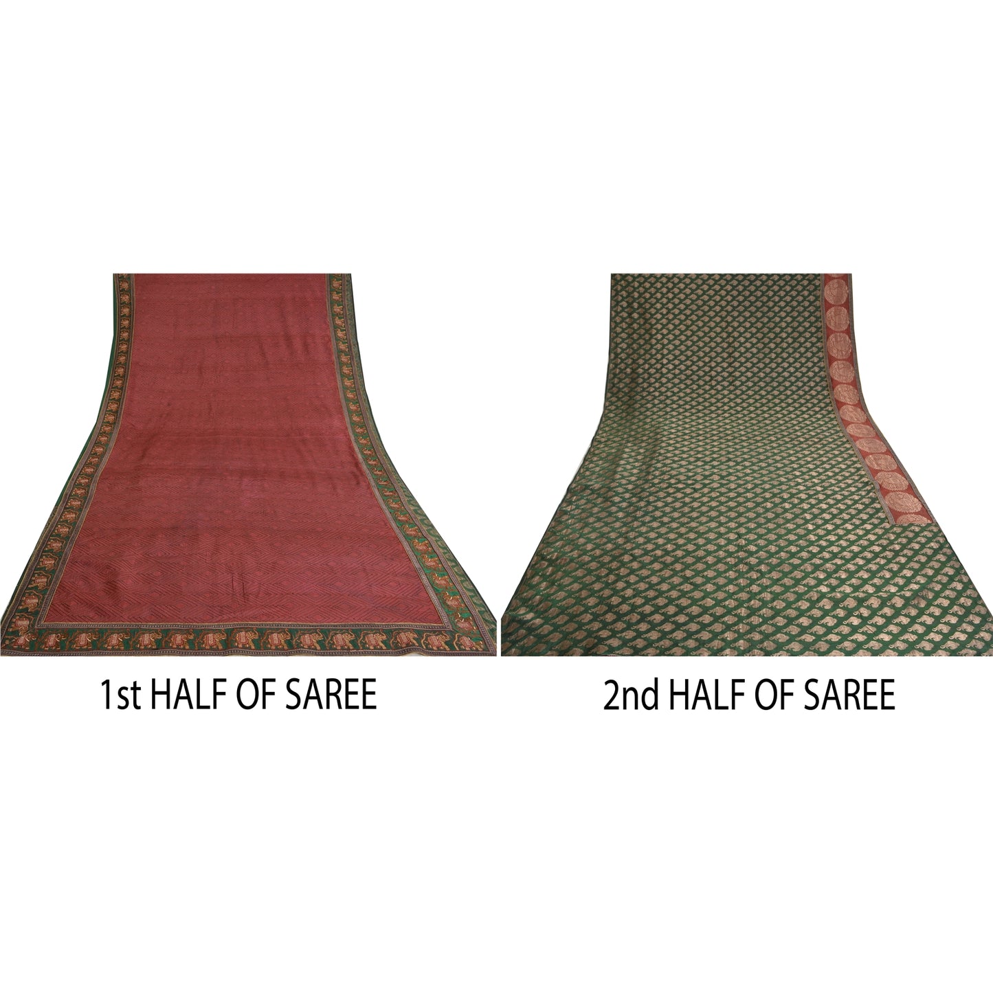 Sanskriti Vintage Dark Red Heavy Sarees Pure Silk Embroidered Animal Sari Sustainable Fabric