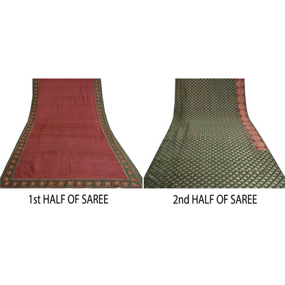 Sanskriti Vintage Dark Red Heavy Sarees Pure Silk Embroidered Animal Sari Sustainable Fabric