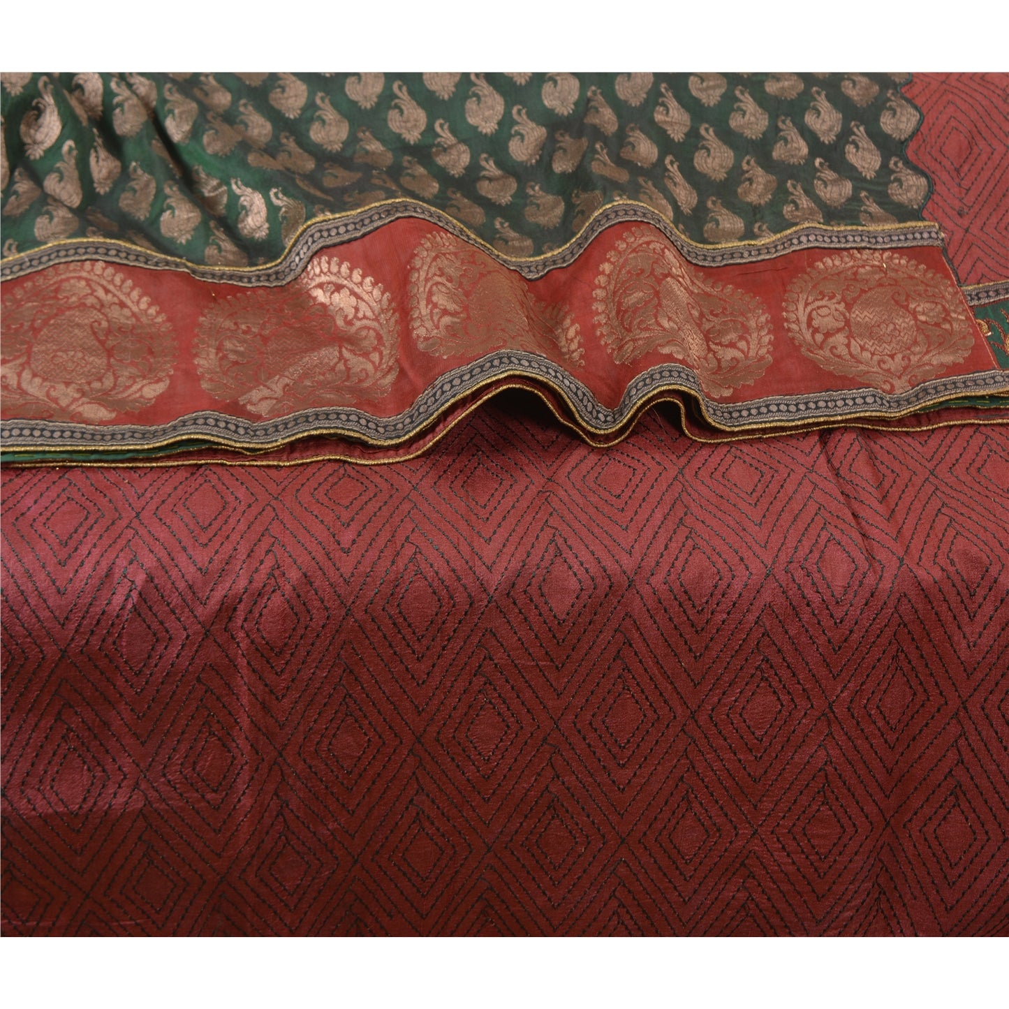Sanskriti Vintage Dark Red Heavy Sarees Pure Silk Embroidered Animal Sari Sustainable Fabric