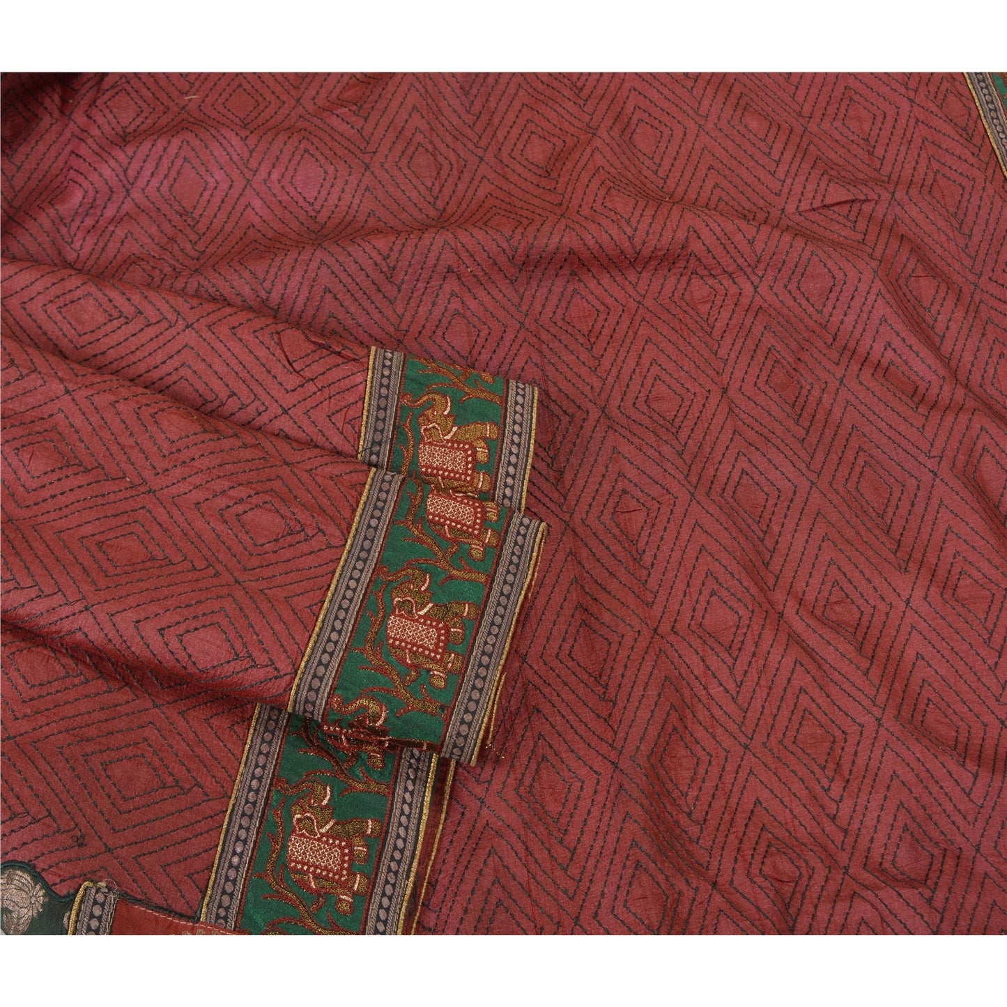 Sanskriti Vintage Dark Red Heavy Sarees Pure Silk Embroidered Animal Sari Sustainable Fabric