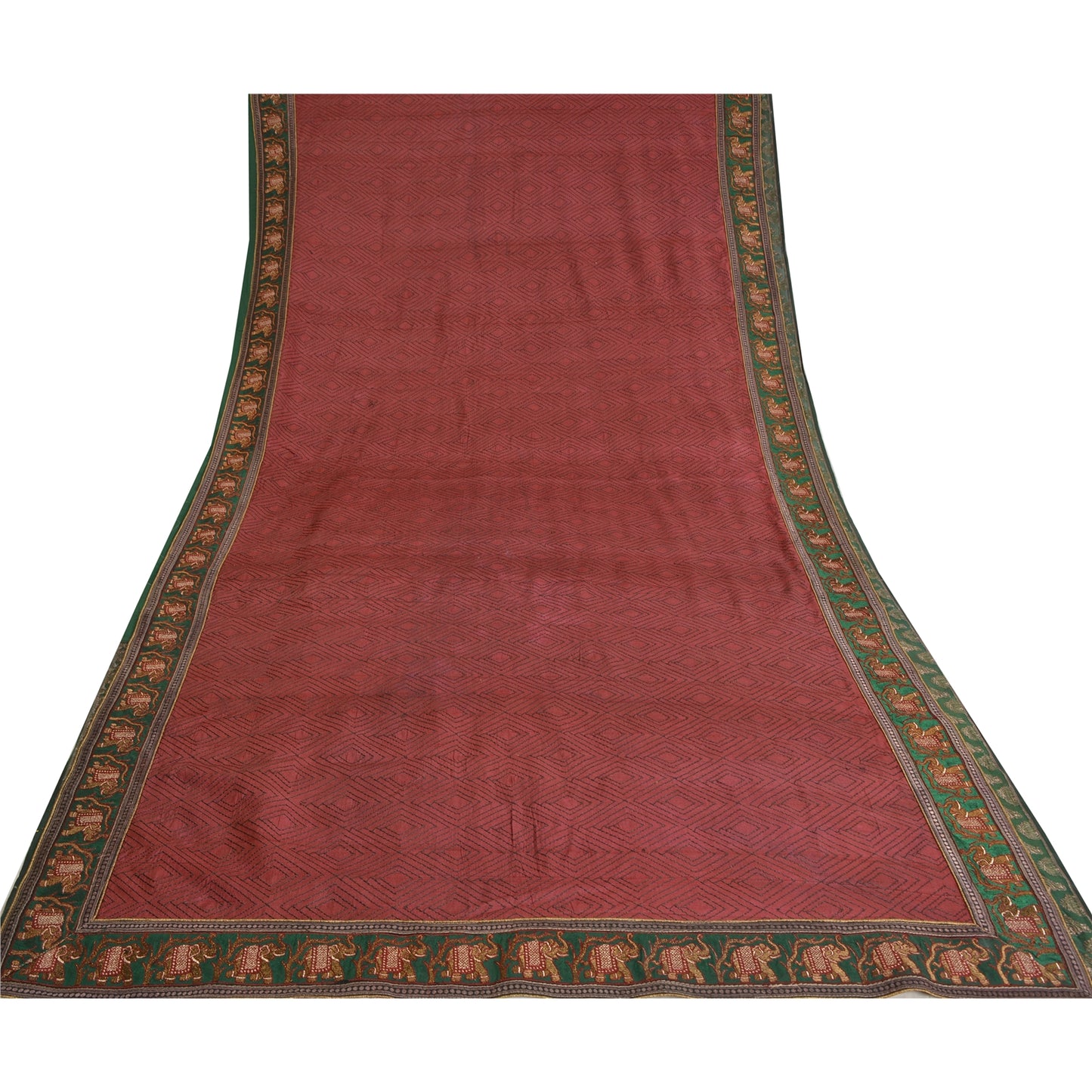 Sanskriti Vintage Dark Red Heavy Sarees Pure Silk Embroidered Animal Sari Sustainable Fabric