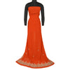 Sanskriti Vintage Orange Heavy Indian Sarees Georgette Hand Beaded Sari Sustainable Fabric