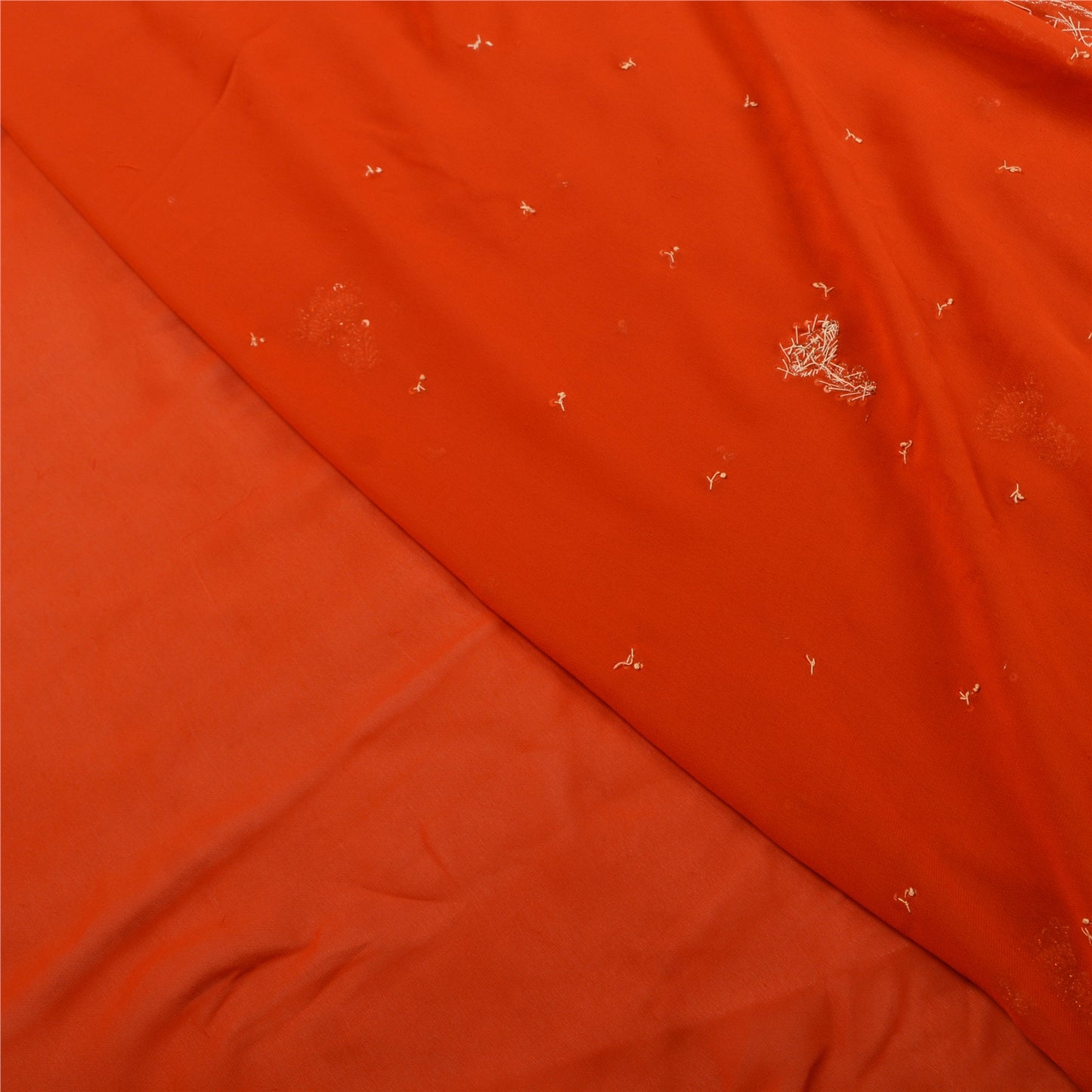 Sanskriti Vintage Orange Heavy Indian Sarees Georgette Hand Beaded Sari Sustainable Fabric