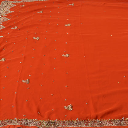 Sanskriti Vintage Orange Heavy Indian Sarees Georgette Hand Beaded Sari Sustainable Fabric