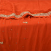 Sanskriti Vintage Orange Heavy Indian Sarees Georgette Hand Beaded Sari Sustainable Fabric