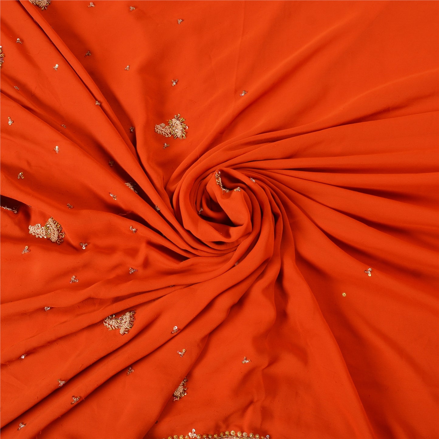 Sanskriti Vintage Orange Heavy Indian Sarees Georgette Hand Beaded Sari Sustainable Fabric