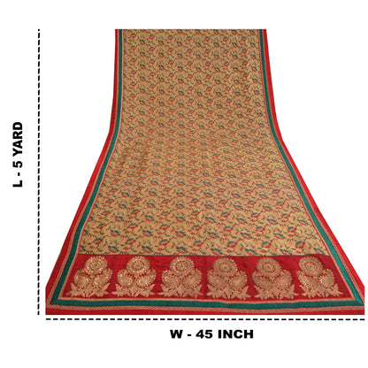 Sanskriti Vintage Cream Heavy Sarees Blend Silk Hand Beaded Jamdani Sari Sustainable Fabric