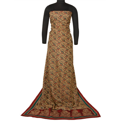 Sanskriti Vintage Cream Heavy Sarees Blend Silk Hand Beaded Jamdani Sari Sustainable Fabric