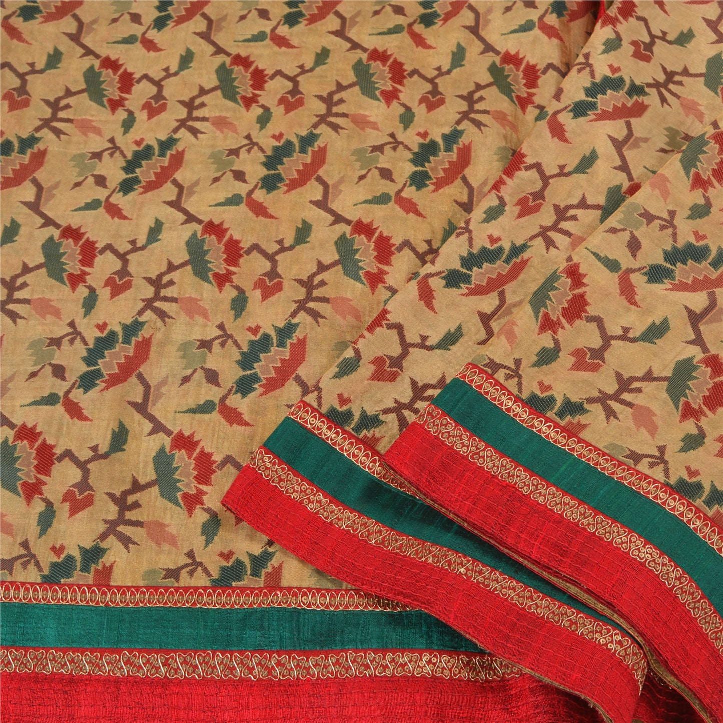 Sanskriti Vintage Cream Heavy Sarees Blend Silk Hand Beaded Jamdani Sari Sustainable Fabric