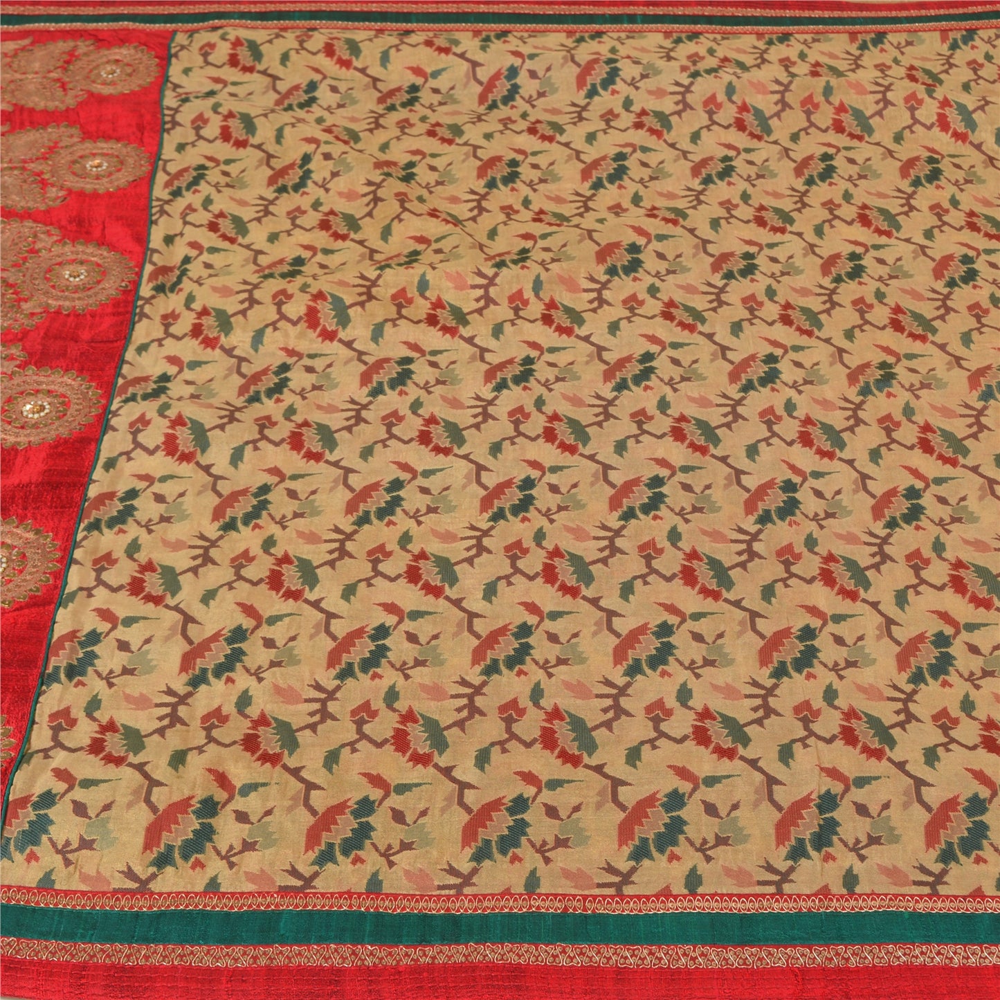 Sanskriti Vintage Cream Heavy Sarees Blend Silk Hand Beaded Jamdani Sari Sustainable Fabric