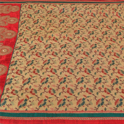 Sanskriti Vintage Cream Heavy Sarees Blend Silk Hand Beaded Jamdani Sari Sustainable Fabric