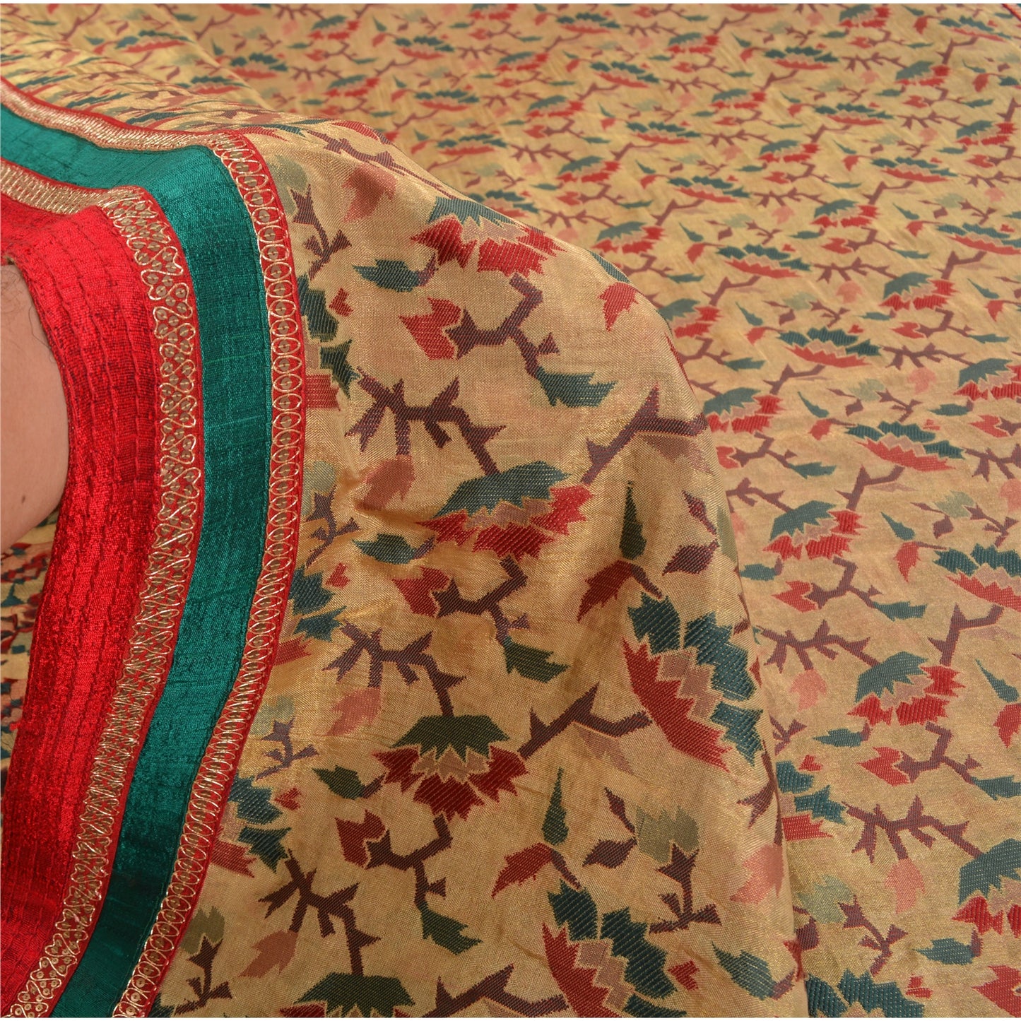 Sanskriti Vintage Cream Heavy Sarees Blend Silk Hand Beaded Jamdani Sari Sustainable Fabric