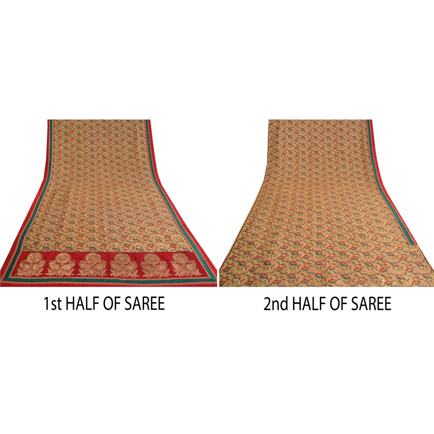 Sanskriti Vintage Cream Heavy Sarees Blend Silk Hand Beaded Jamdani Sari Sustainable Fabric