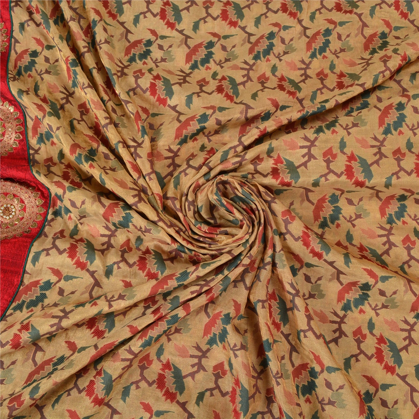 Sanskriti Vintage Cream Heavy Sarees Blend Silk Hand Beaded Jamdani Sari Sustainable Fabric