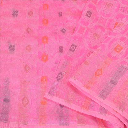 Sanskriti Vintage Pink Heavy Indian Sarees Blend Silk Woven Sari 5 Yard Sustainable Fabric