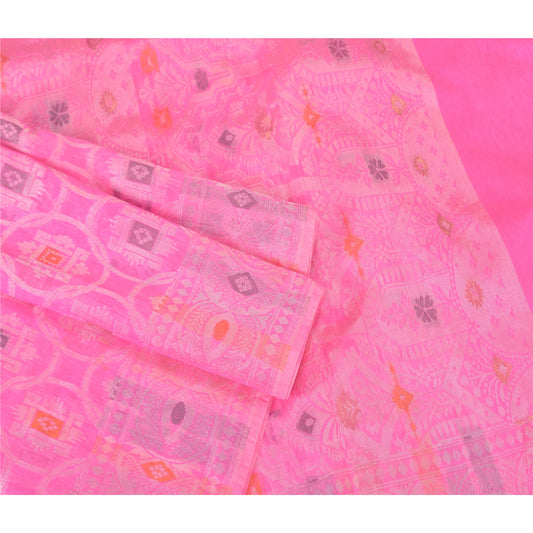 Sanskriti Vintage Pink Heavy Indian Sarees Blend Silk Woven Sari 5 Yard Sustainable Fabric
