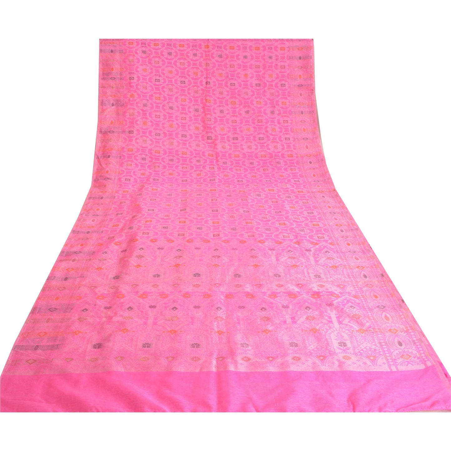 Sanskriti Vintage Pink Heavy Indian Sarees Blend Silk Woven Sari 5 Yard Sustainable Fabric