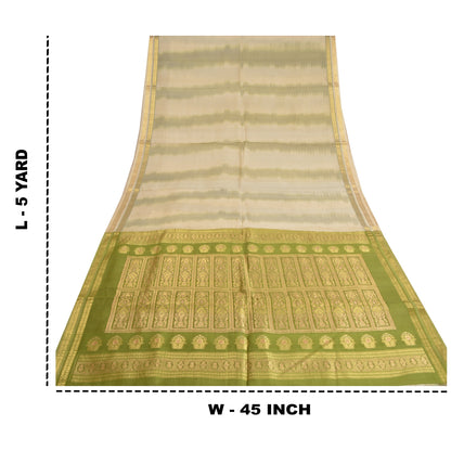 Sanskriti Vintage Green Heavy Indian Sarees Pure Silk Woven Brocade Sari Sustainable Fabric