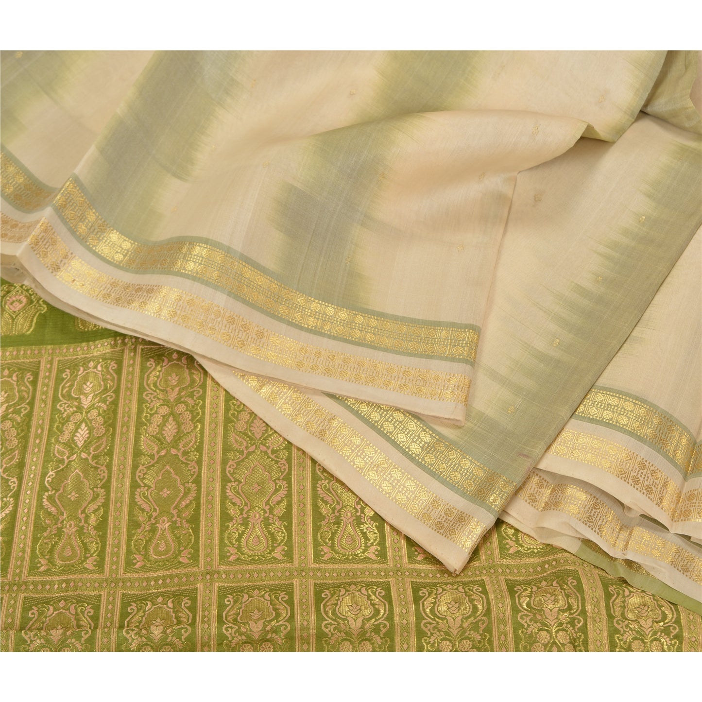 Sanskriti Vintage Green Heavy Indian Sarees Pure Silk Woven Brocade Sari Sustainable Fabric