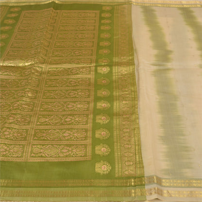 Sanskriti Vintage Green Heavy Indian Sarees Pure Silk Woven Brocade Sari Sustainable Fabric