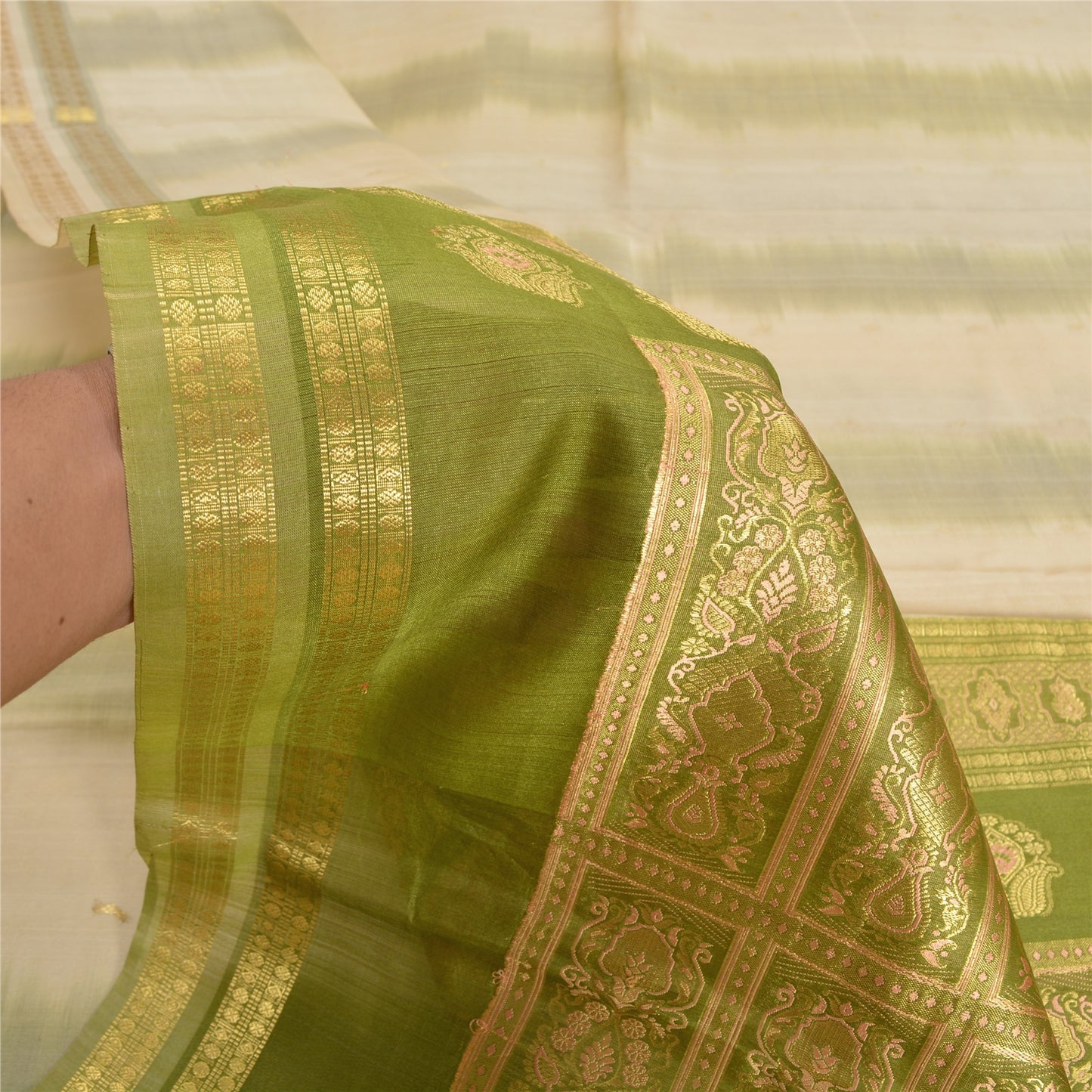 Sanskriti Vintage Green Heavy Indian Sarees Pure Silk Woven Brocade Sari Sustainable Fabric