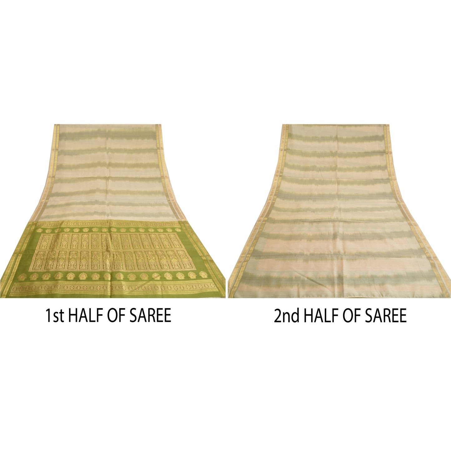 Sanskriti Vintage Green Heavy Indian Sarees Pure Silk Woven Brocade Sari Sustainable Fabric