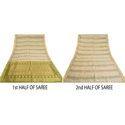 Sanskriti Vintage Green Heavy Indian Sarees Pure Silk Woven Brocade Sari Sustainable Fabric