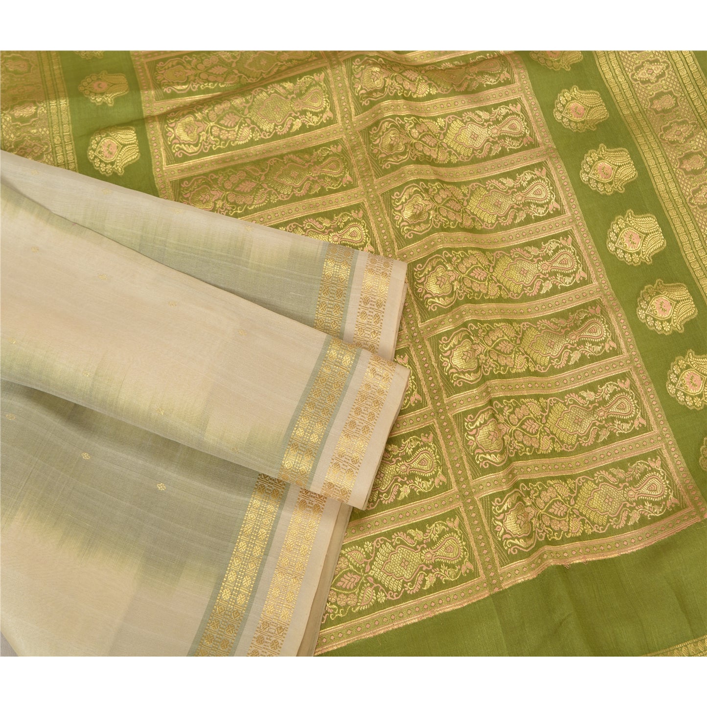 Sanskriti Vintage Green Heavy Indian Sarees Pure Silk Woven Brocade Sari Sustainable Fabric