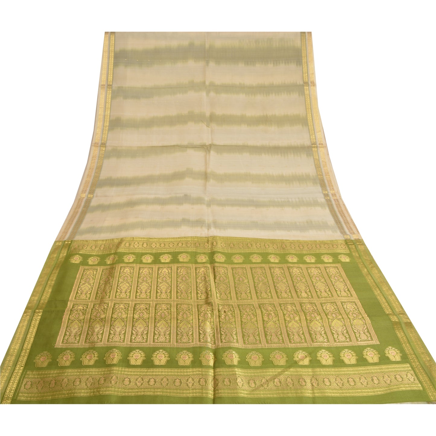 Sanskriti Vintage Green Heavy Indian Sarees Pure Silk Woven Brocade Sari Sustainable Fabric
