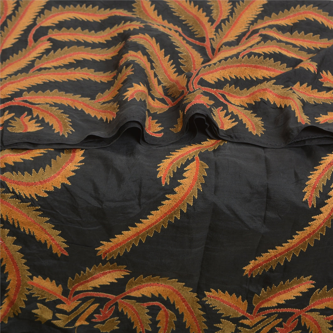 Sanskriti Vintage Black Indian Sarees 100% Pure Silk Handmade Kantha Sari Fabric