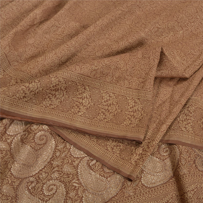 Sanskriti Vintage Brune Tunge Sarier 100% Ren Silke Vævet Tanchoi Sari Bæredygtigt Stof