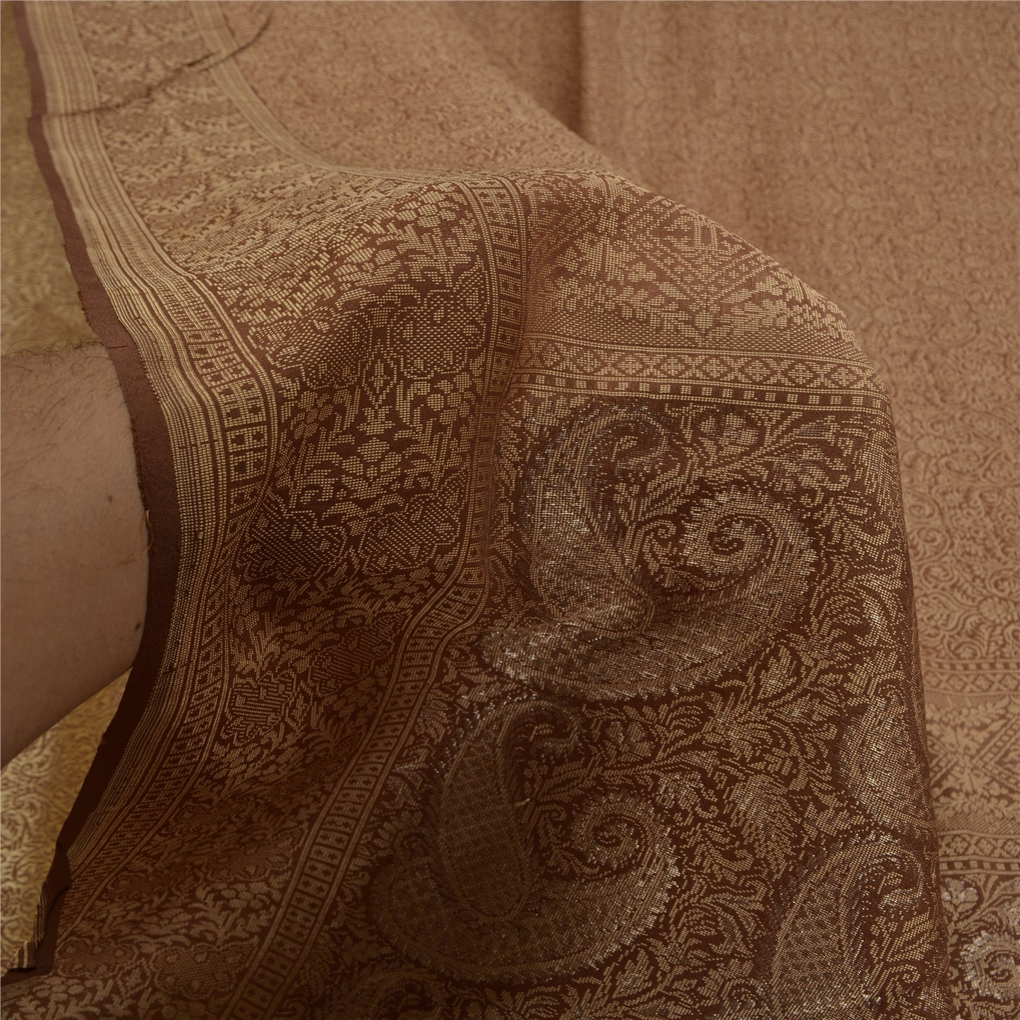 Sanskriti Vintage Brune Tunge Sarier 100% Ren Silke Vævet Tanchoi Sari Bæredygtigt Stof