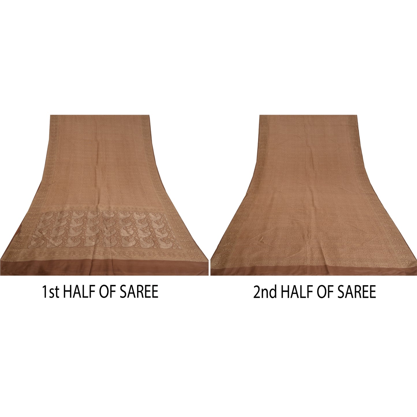 Sanskriti Vintage Brune Tunge Sarier 100% Ren Silke Vævet Tanchoi Sari Bæredygtigt Stof