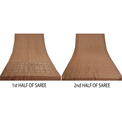 Sanskriti Vintage Brune Tunge Sarier 100% Ren Silke Vævet Tanchoi Sari Bæredygtigt Stof