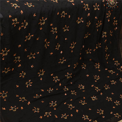 Sanskriti Vintage Black Bollywood Sarees Pure Georgette Hand Beaded Sari Sustainable Fabric