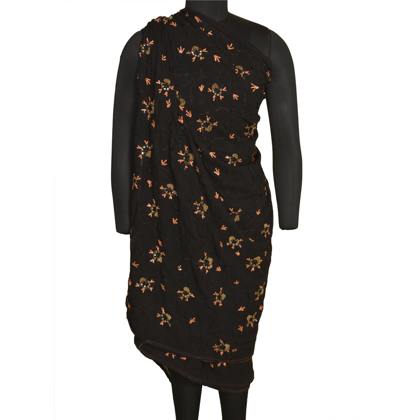 Sanskriti Vintage Black Bollywood Sarees Pure Georgette Hand Beaded Sari Sustainable Fabric