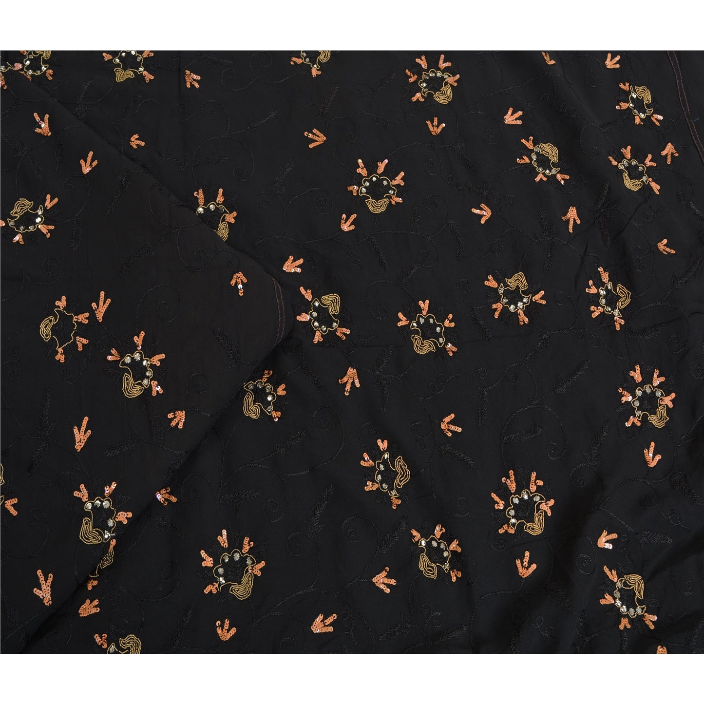 Sanskriti Vintage Black Bollywood Sarees Pure Georgette Hand Beaded Sari Sustainable Fabric