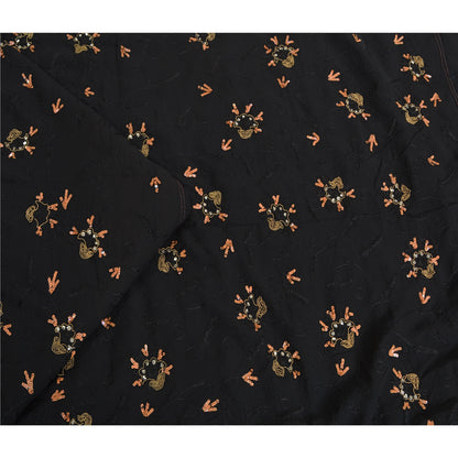 Sanskriti Vintage Black Bollywood Sarees Pure Georgette Hand Beaded Sari Sustainable Fabric