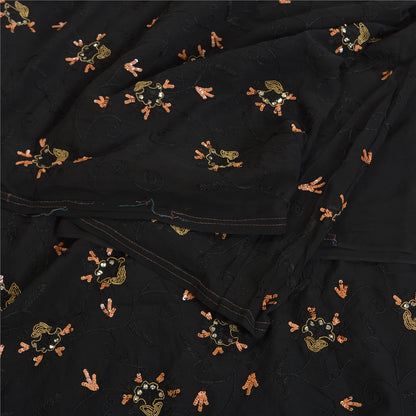 Sanskriti Vintage Black Bollywood Sarees Pure Georgette Hand Beaded Sari Sustainable Fabric