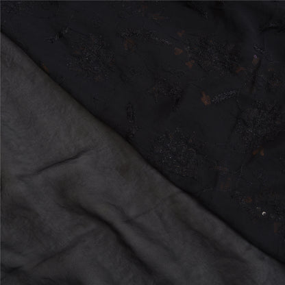 Sanskriti Vintage Black Bollywood Sarees Pure Georgette Hand Beaded Sari Sustainable Fabric