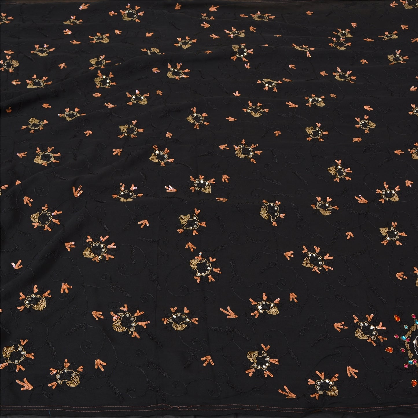 Sanskriti Vintage Black Bollywood Sarees Pure Georgette Hand Beaded Sari Sustainable Fabric