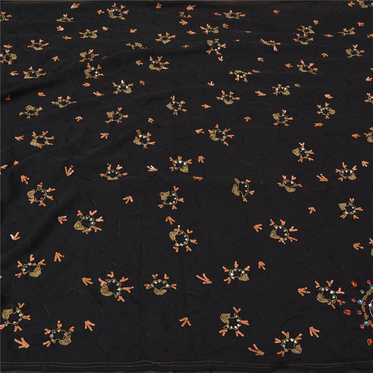 Sanskriti Vintage Black Bollywood Sarees Pure Georgette Hand Beaded Sari Sustainable Fabric