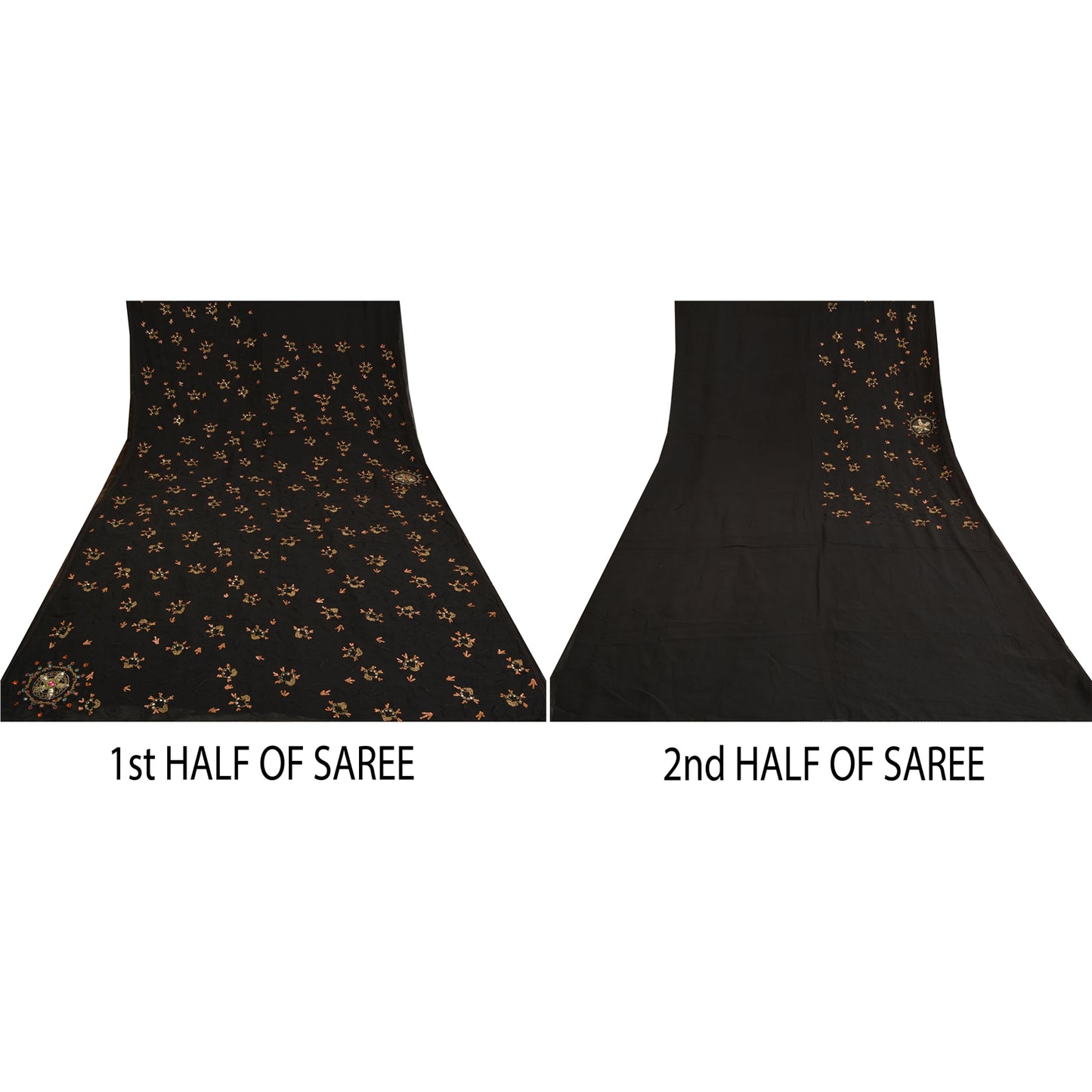 Sanskriti Vintage Black Bollywood Sarees Pure Georgette Hand Beaded Sari Sustainable Fabric