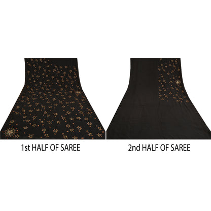 Sanskriti Vintage Black Bollywood Sarees Pure Georgette Hand Beaded Sari Sustainable Fabric
