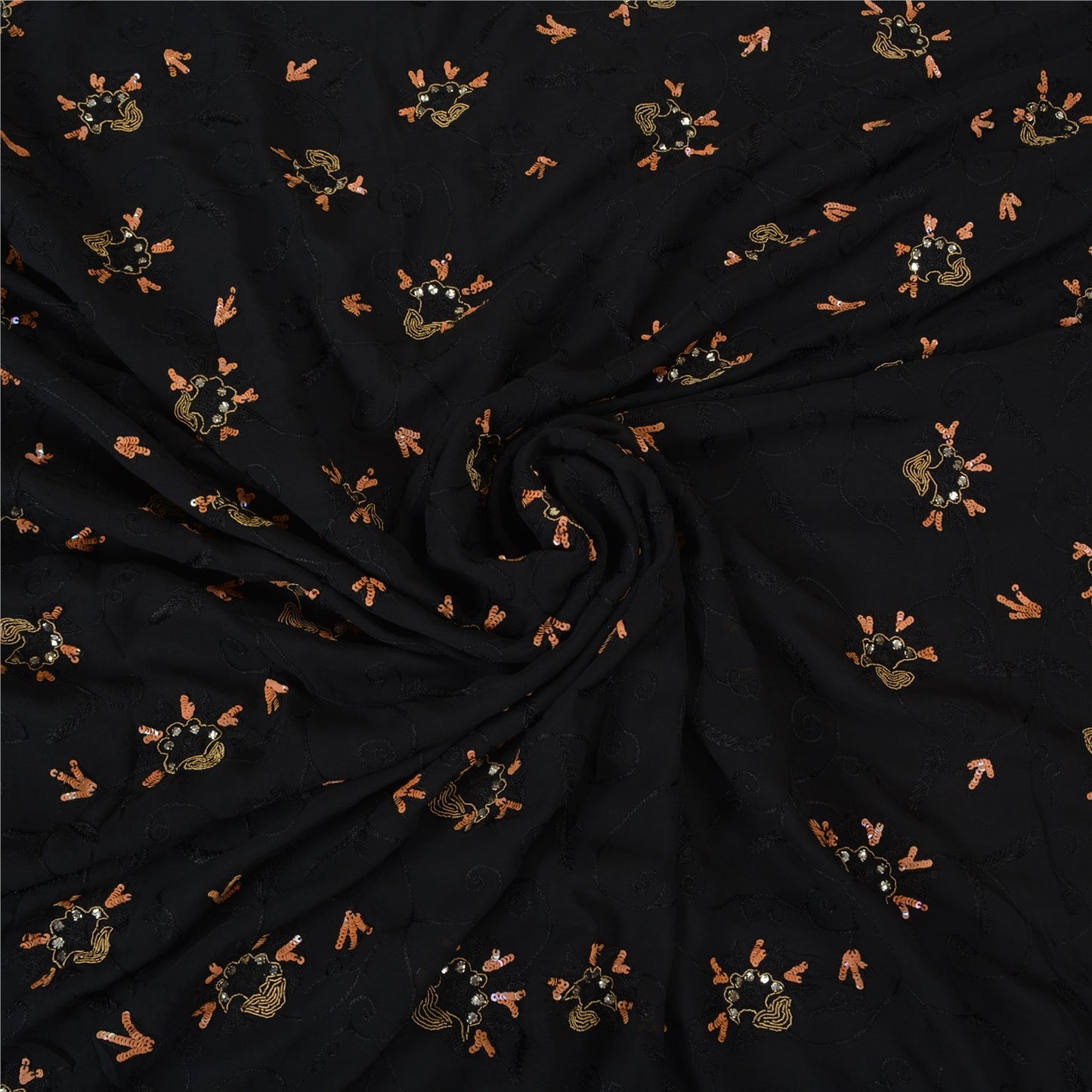Sanskriti Vintage Black Bollywood Sarees Pure Georgette Hand Beaded Sari Sustainable Fabric