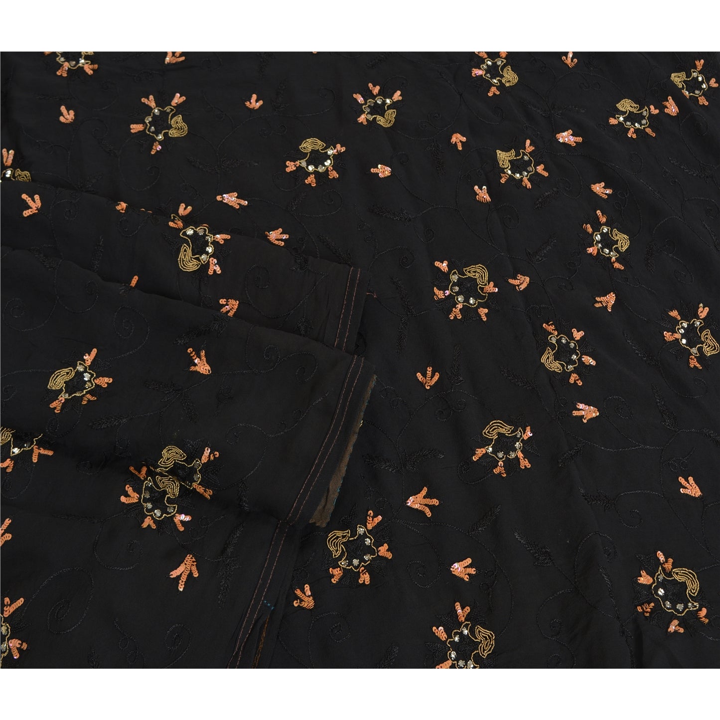 Sanskriti Vintage Black Bollywood Sarees Pure Georgette Hand Beaded Sari Sustainable Fabric
