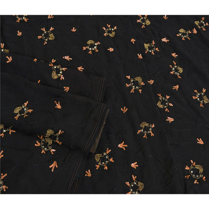 Sanskriti Vintage Black Bollywood Sarees Pure Georgette Hand Beaded Sari Sustainable Fabric